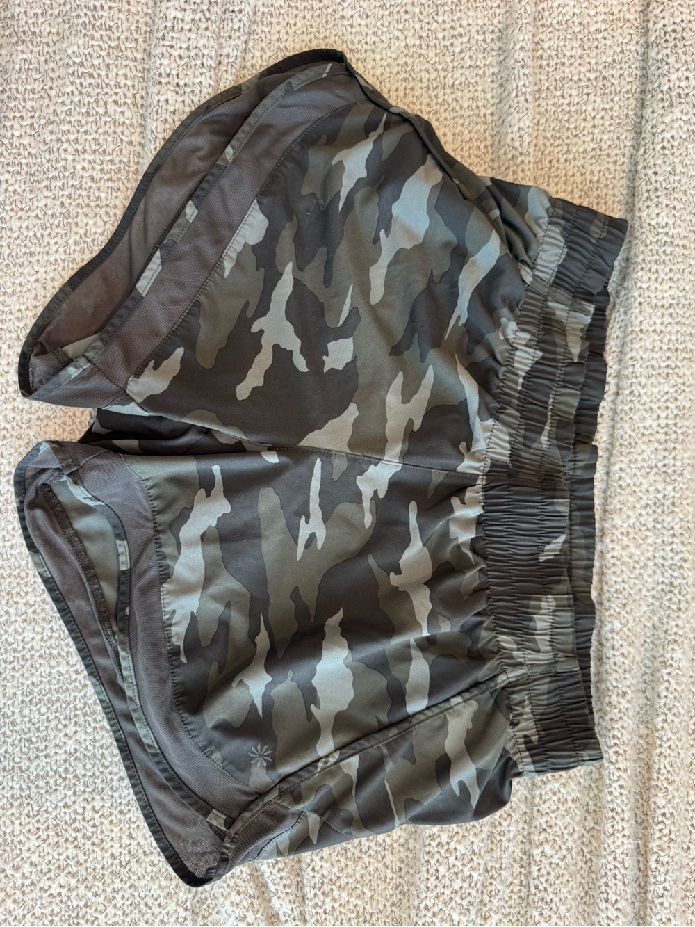 Athleta Women's Camo Athletic Shorts in Olive Green and Gray